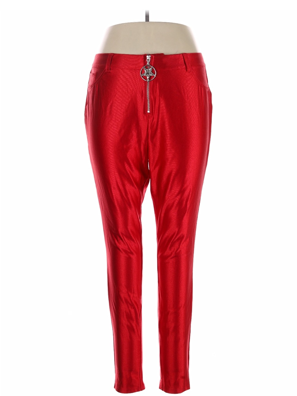Red High-Shine Skinny Pants with Star Zip Pull